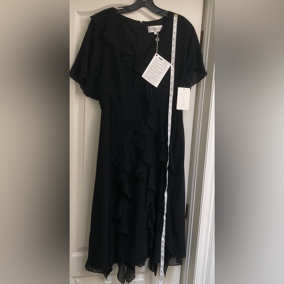 NWT Mikael Aghal Black Chiffon Ruffle Midi Dress Sz 8 NWT - Picture 6 of 8